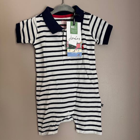 Joules Other - Joules Navy Blue Striped Short Sleeve Polo One Piece Romper 0-3 Months Baby Boy